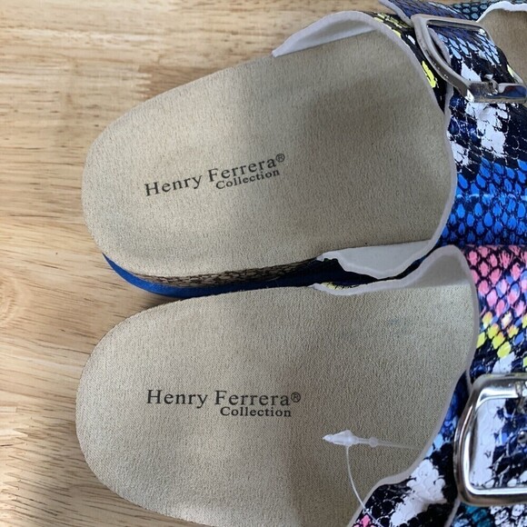 HENRY Ferrera Fabulous Sz 7 Womens Slide Snake Multicolor Design Sandals Buckle - Picture 9 of 10